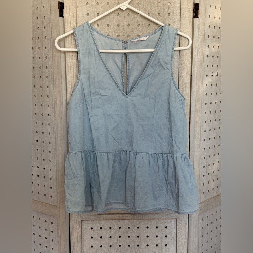 BCBGeneration Light Blue Peplum Tank Top